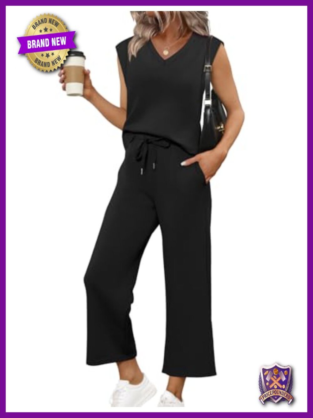 Two Piece Set Women V-Neck Cap Sleeve Top Wide-Leg Crop Pants Summer Vacation